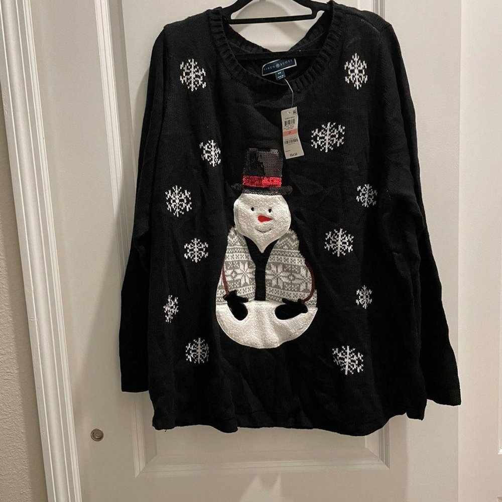 Karen Scott Holiday-Snowman Sweater, 2X